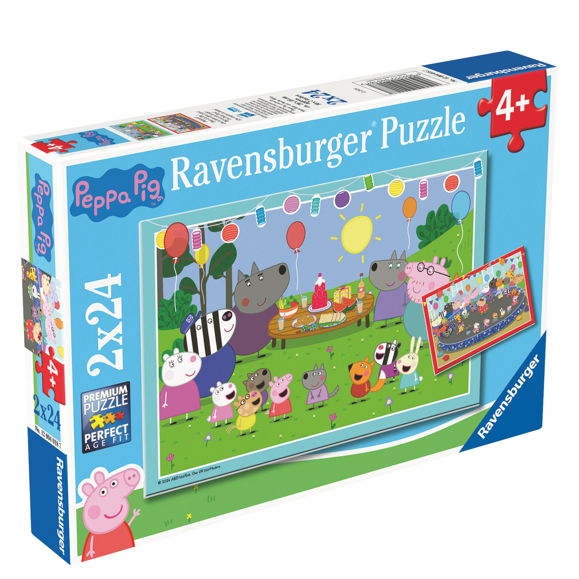 Fest hos Peppa Gris 2x24 brikker Ravensburger puslespill eske med to forskjellige festmotiver